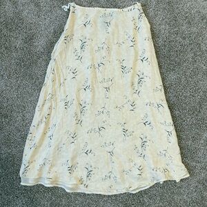 Lauren Ralph Lauren 100% Silk Floral Midi Skirt Ivory Cottagecore Spring 8P